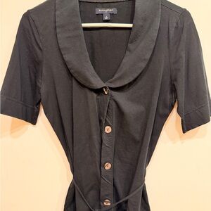 Banana Republic Black Short-Sleeve Button Front Blouse with Tie